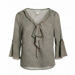 Sharon Young Sage Chiffon Ruffle Blouse Size 8 Animal Print Dots